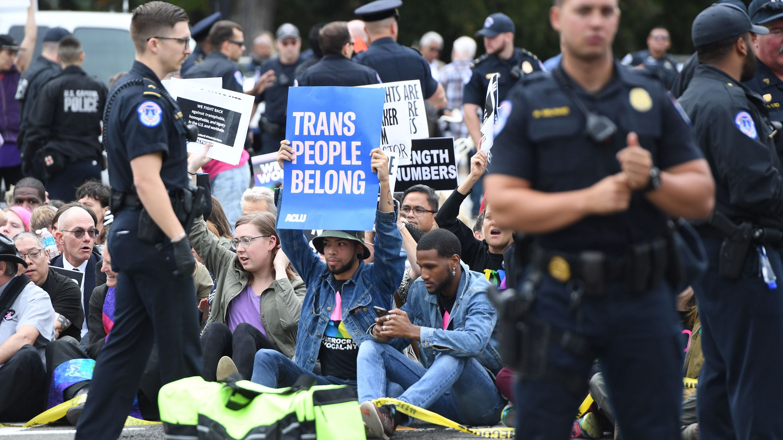 LGBT protesters perform a sit-in outside the US Supreme Court.
