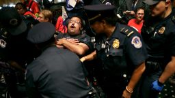 WASHINGTON, DC - SEPTEMBER 25:  U.S. Capitol Police arrest protesters from handicap advocacy organizations as they shout and interrupt a Senate Finance Committee hearing about the proposed Graham-Cassidy Healthcare Bill in the Dirksen Senate Office Building on Capitol Hill September 25, 2017 in Washington, DC. Demonstrators disrupted the hearing to protest the legislation, the next in a series of Republican proposals to replace the Affordable Care Act, also called Obamacare.  (Photo by Chip Somodevilla/Getty Images)