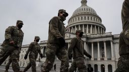 National Guard members march on the U.S. Capitol Building grounds on January 11, 2020 in Washington, DC after a pro-Trump insurrectionist mob breached the security of the nations capitol on Jan 6. 