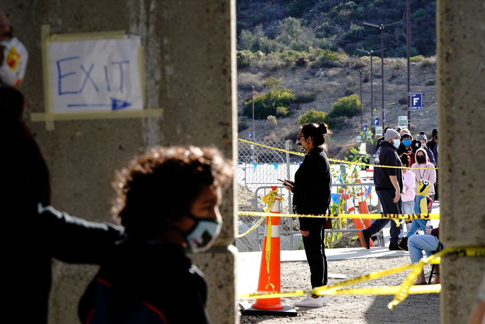 People wait in line at a Covid-19 testing site on the campus of California State University San Marcos on January 2.