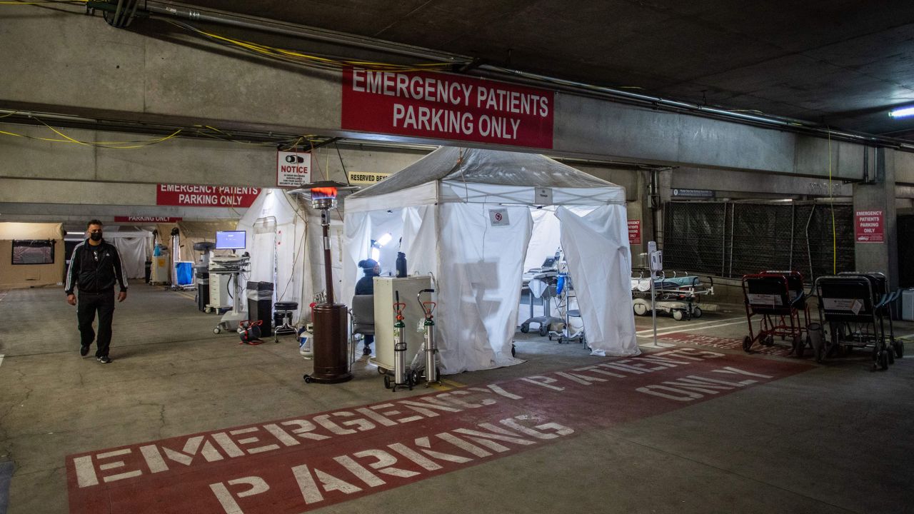 A parking garage doubles as a temporary emergency room at Providence Cedars-Sinai Tarzana Medical Center in Tarzana, California.
