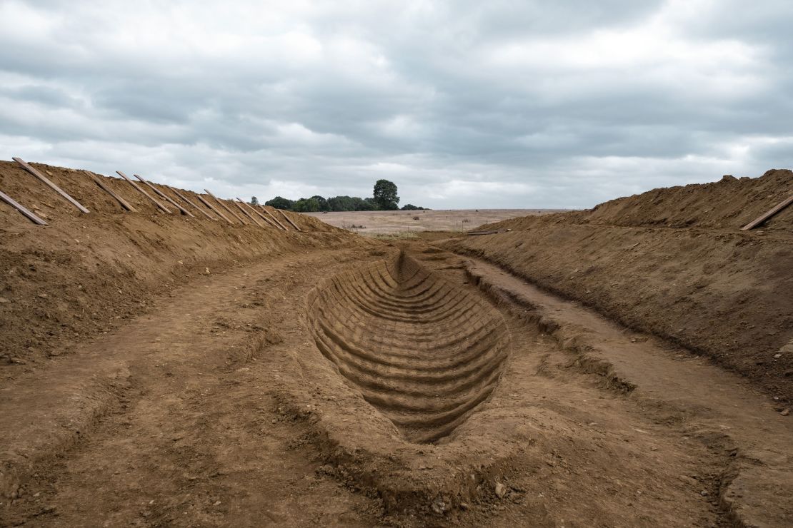 Wide shots in "The Dig" show a recreation of the site where an 89-foot-long burial ship left an imprint underground.