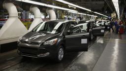Ford Escape sports utility vehicles (SUV) down the production line at the Ford Motor Co. assembly plant in Louisville, Kentucky, U.S., on Tuesday, April 28, 2015. Ford Motor Co. raised its North American profit margin forecast for the year. Photographer: Luke Sharrett/Bloomberg via Getty Images