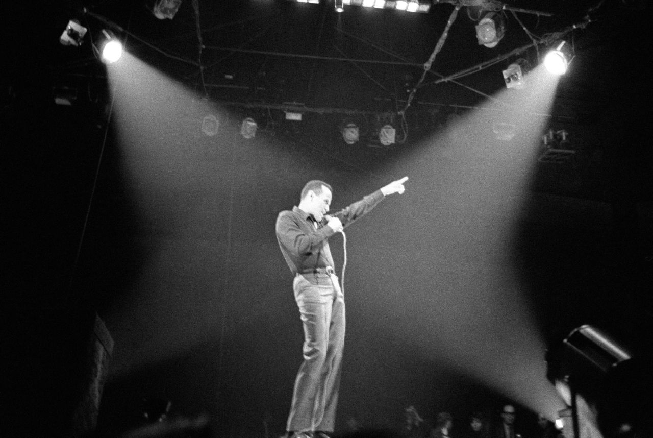 Belafonte performs in Paris at an event benefiting the US civil rights movement in 1966.