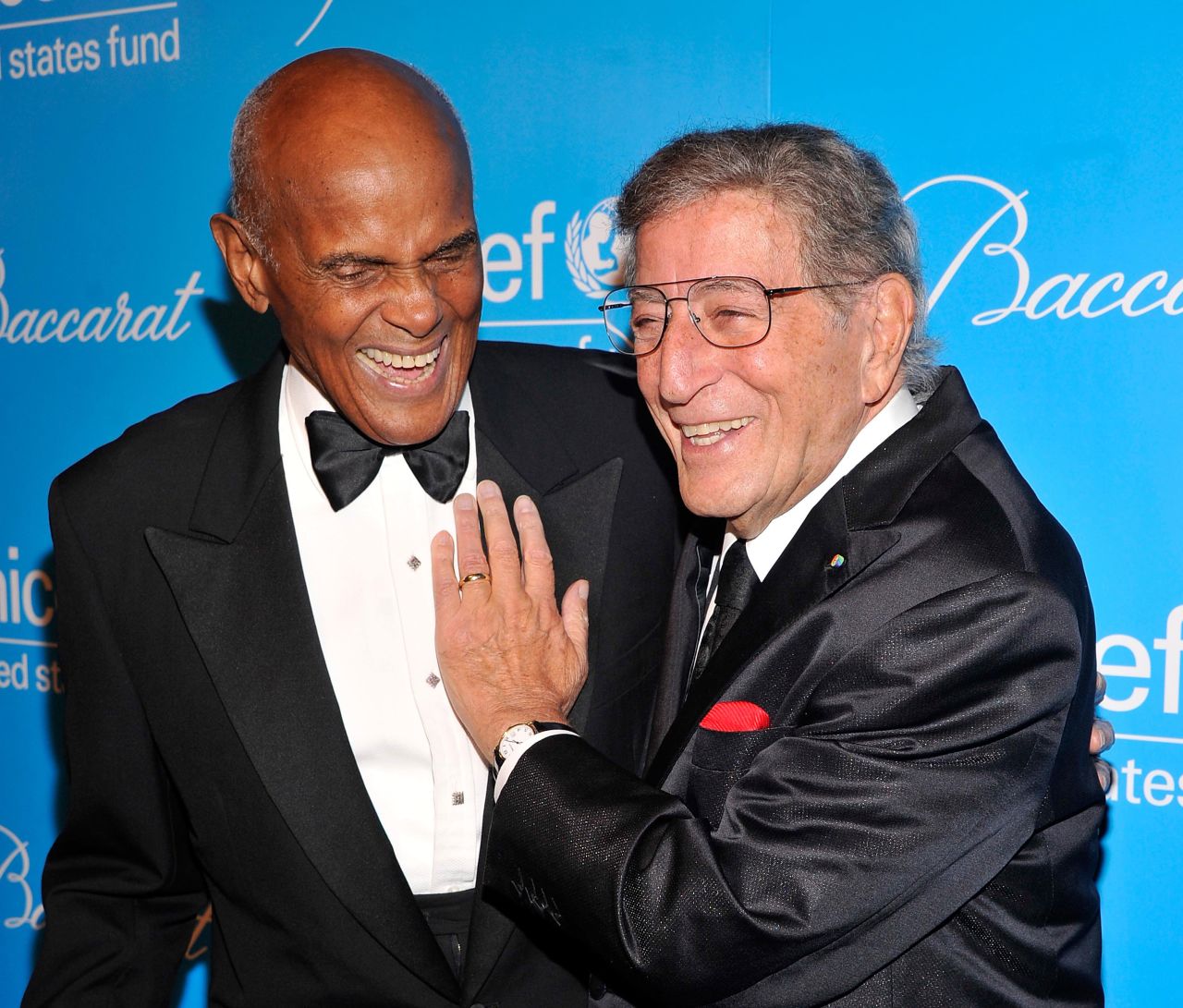 Belafonte and singer Tony Bennett attend a UNICEF benefit in New York in 2012.