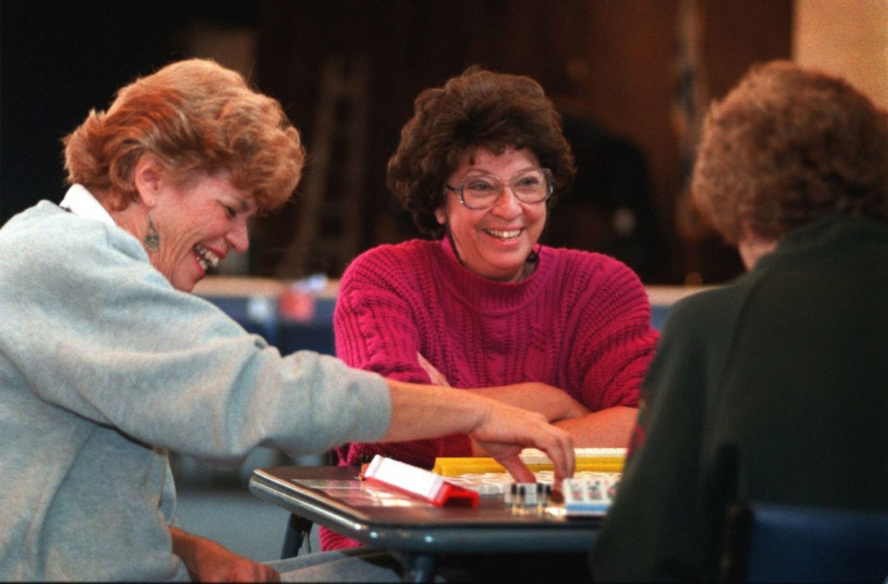 A group of seniors playing mahjong at the Jewish Temple Beth Emet in Anaheim, California in 1996.