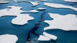FILE - Sea ice breaks apart as the Finnish icebreaker MSV Nordica traverses the Northwest Passage through the Victoria Strait in the Canadian Arctic Archipelago in a Friday, July 21, 2017 file photo.  The National Snow and Ice Data Center's figures Monday, Sept. 21, 2020 show that sea ice last week was only 1.4 million square miles when it reached its annual low mark for the summer. In the 1980s it was always at least 1 million square miles more. (AP Photo/David Goldman, File)