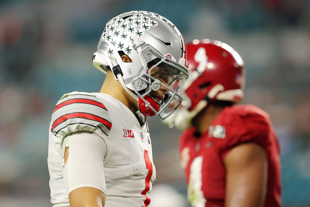 Ohio State quarterback Justin Fields finished with 194 passing yards and 67 rushing yards.