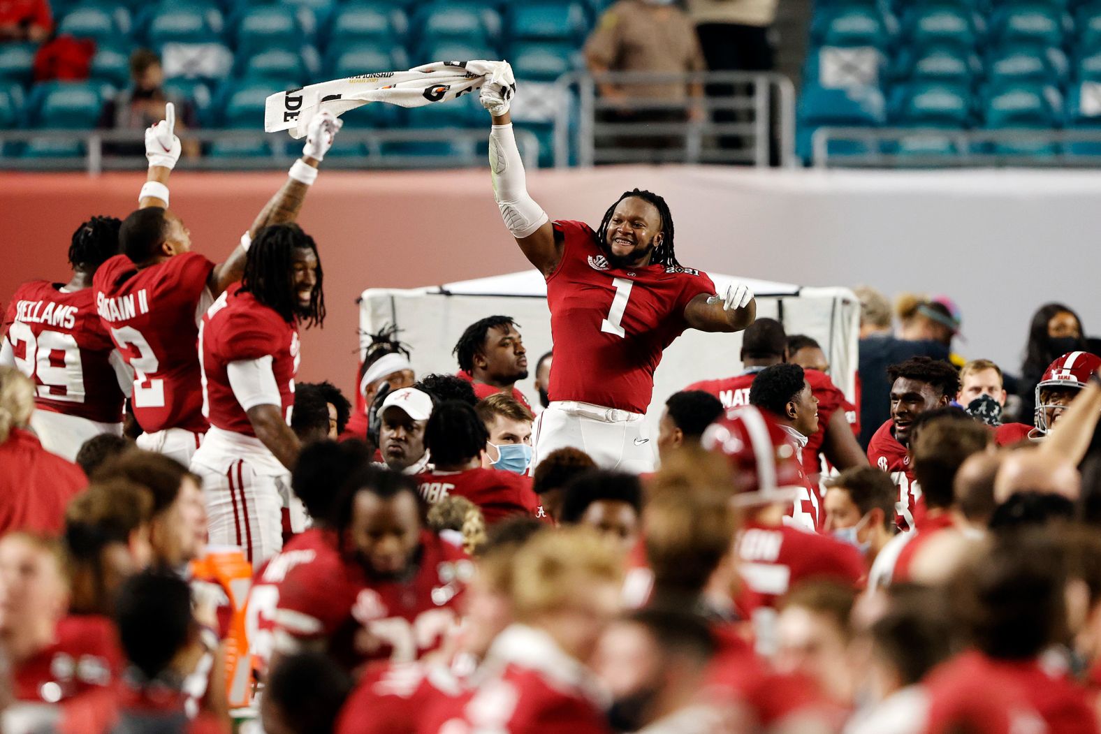 Alabama players celebrate the big win.