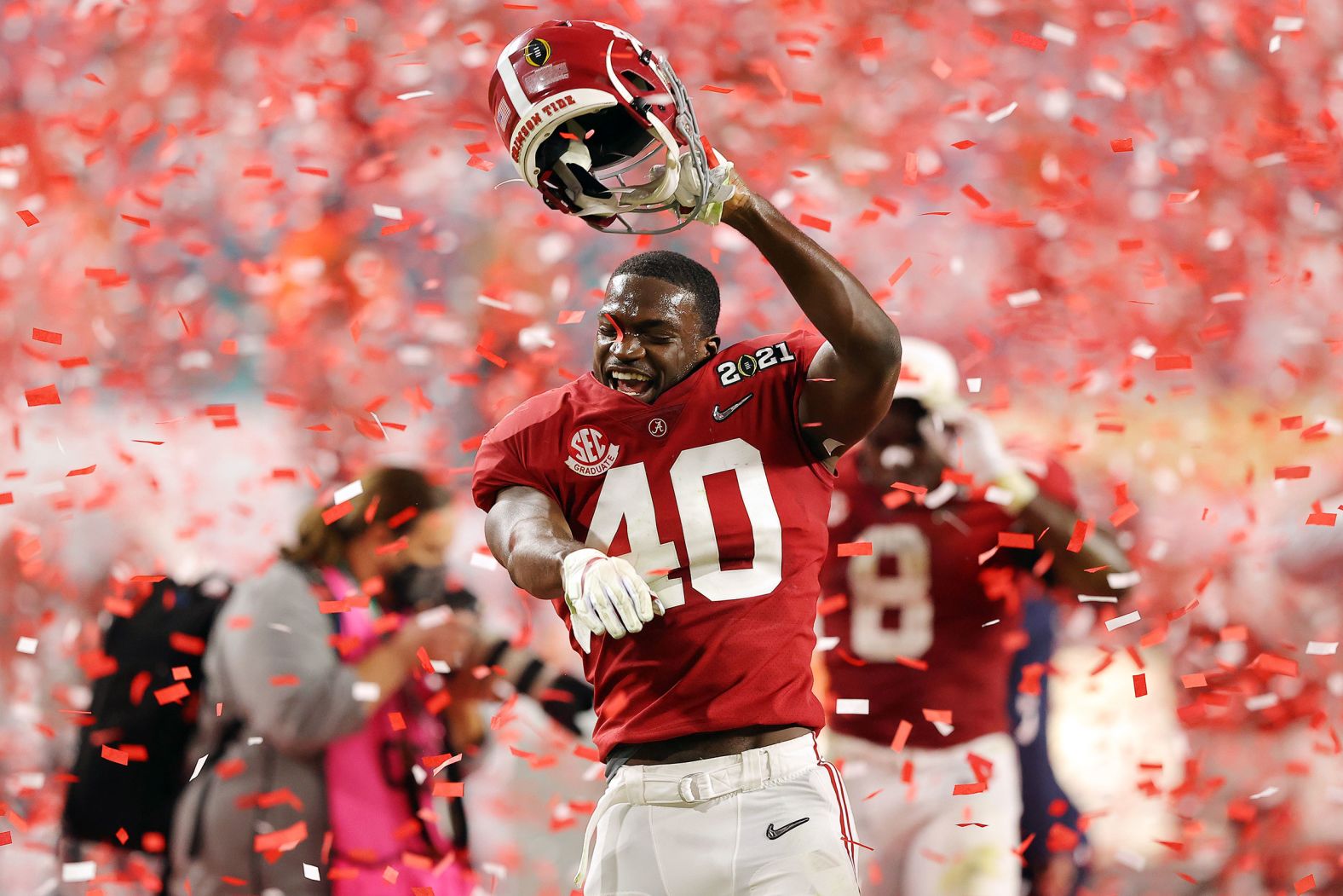 Alabama's Joshua McMillon celebrates after the Crimson Tide's victory.