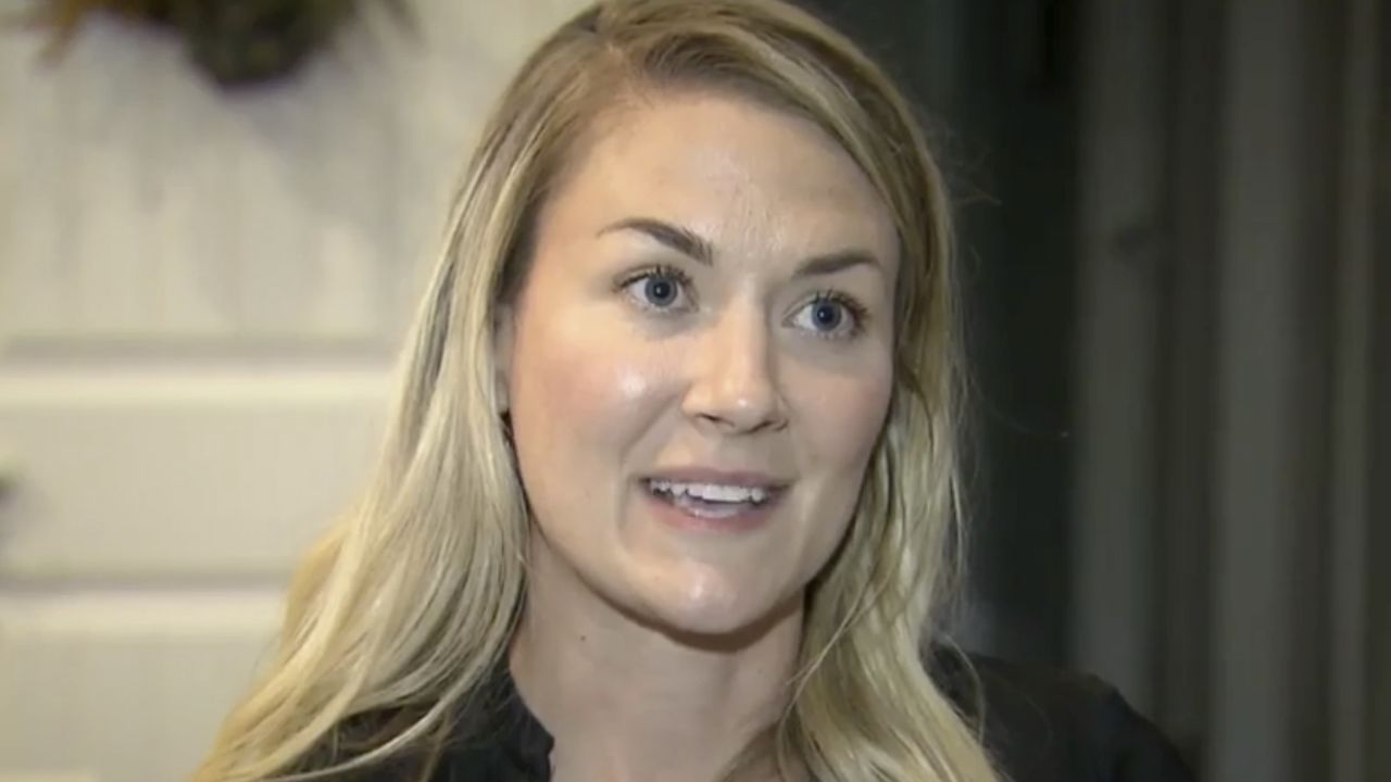 In this image taken from video provided by WRAL, then-Capt. Emily Rainey speaks during an interview in Southern Pines, North Carolina, in May 2020.