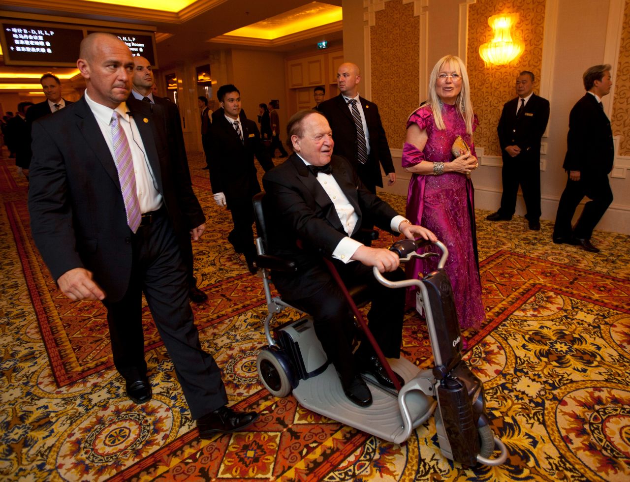 Adelson arrives for the opening ceremony of the Sands Cotai Central in 2012.