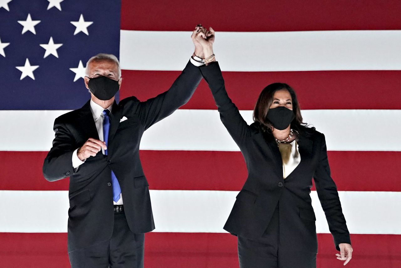 Biden and Harris appear before supporters at the end of the Democratic National Convention.