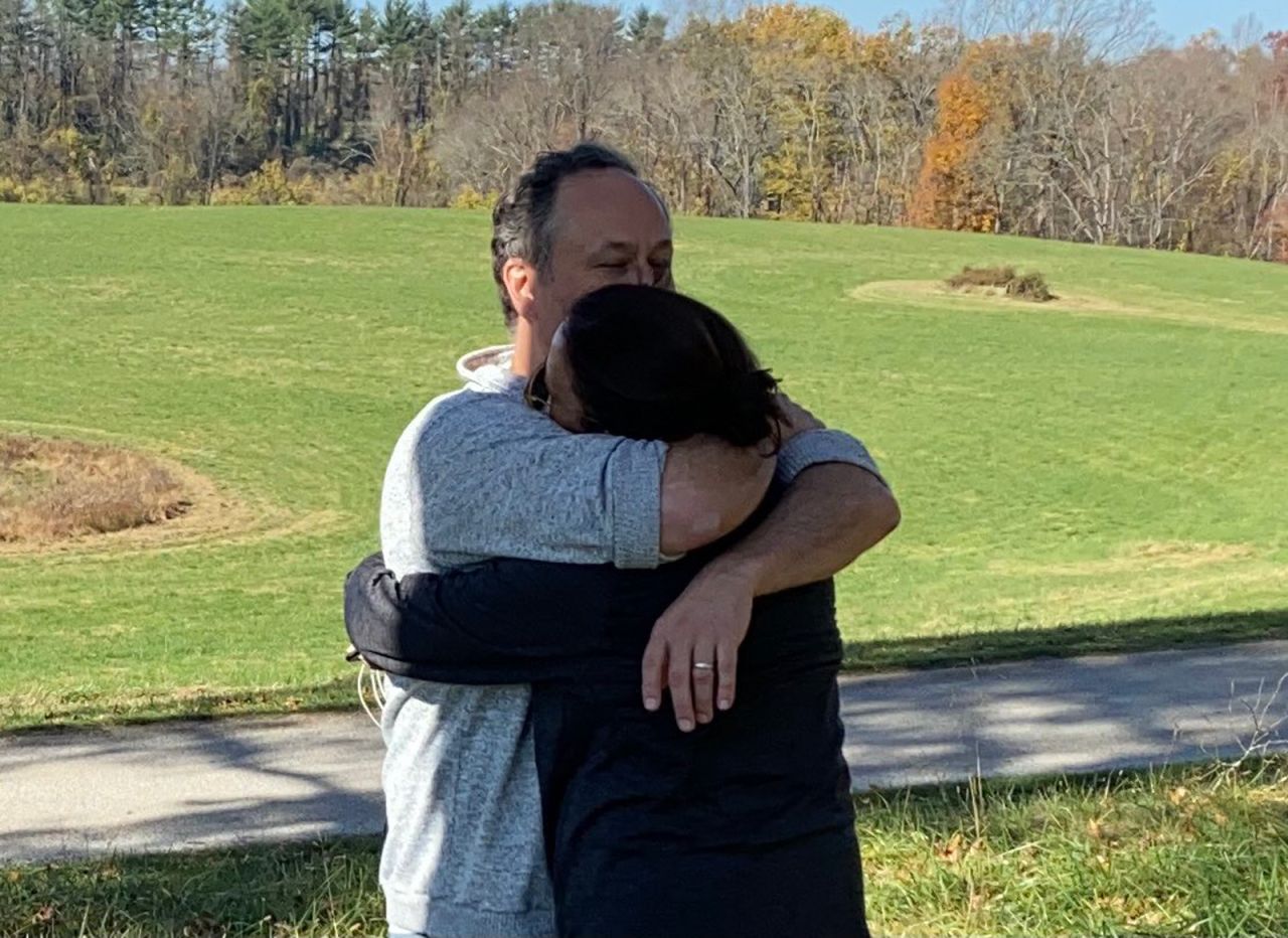 Harris' husband, Doug Emhoff, tweeted this photo of him and Harris that was taken in November 2020, just after she and Biden were projected to win the election. "So proud of you," Emhoff wrote.