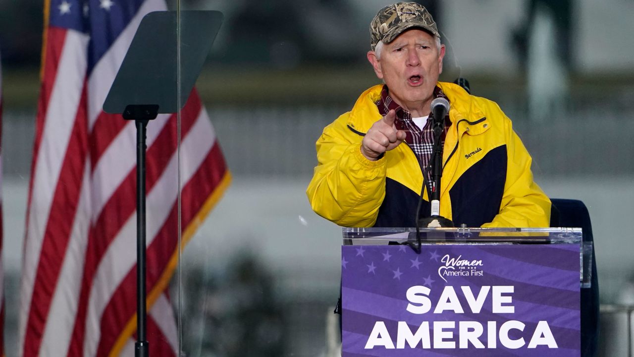 Rep. Mo Brooks, R-Alabama, speaks Wednesday, Jan. 6, 2021, in Washington, at a rally in support of President Donald Trump called the "Save America Rally." (AP Photo/Jacquelyn Martin)