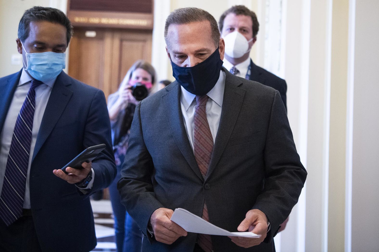 US Rep. David Cicilline, a Democrat from Rhode Island, talks with reporters before delivering the article of impeachment against Trump on January 11.