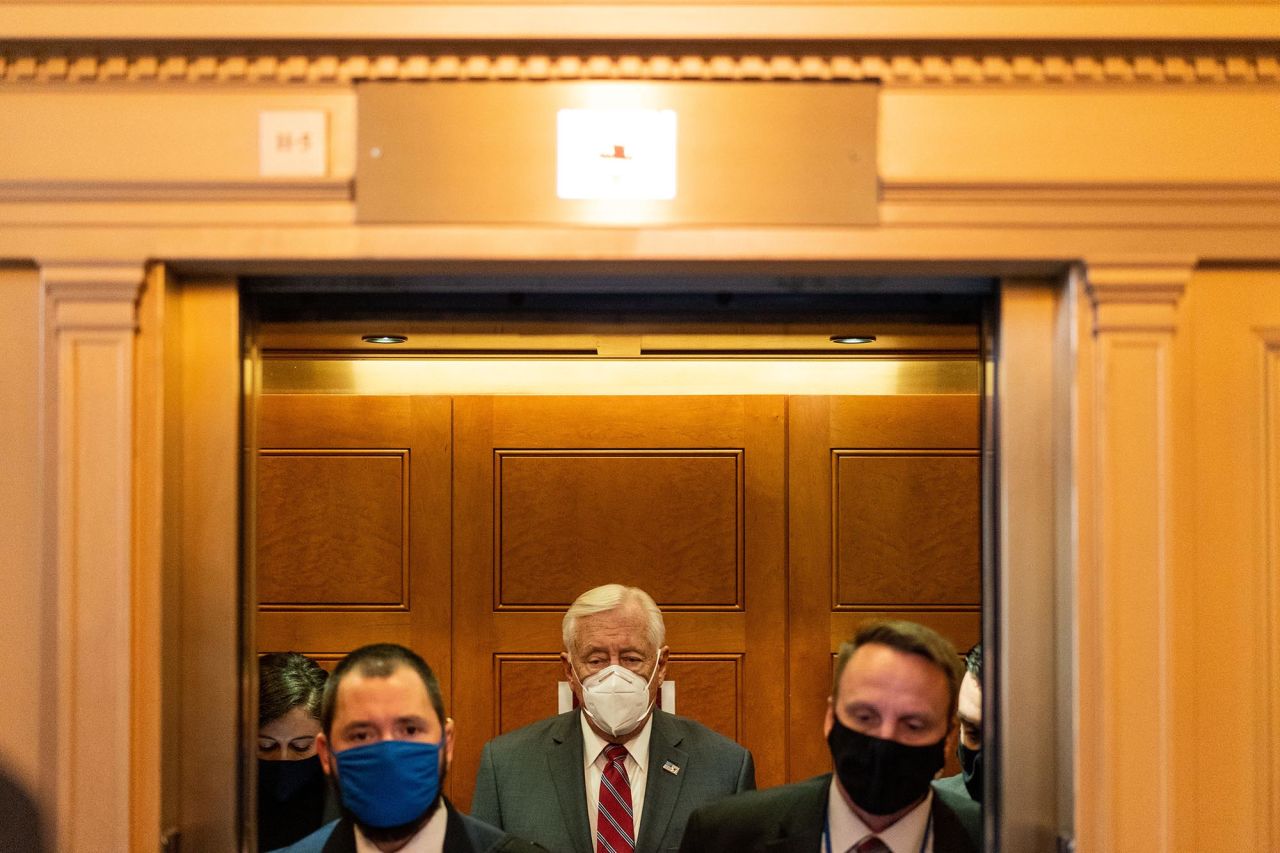 Hoyer gets into an elevator after speaking with reporters on Capitol Hill on January 11.