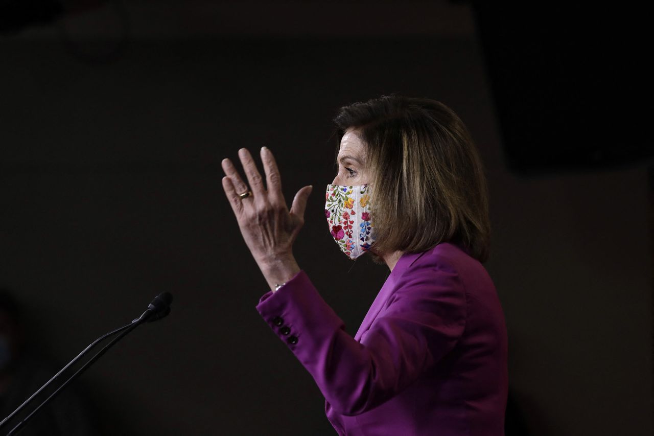 Pelosi speaks during her weekly news conference on Capitol Hill on January 7. Pelosi called for Trump's impeachment a day after his supporters stormed the Capitol.