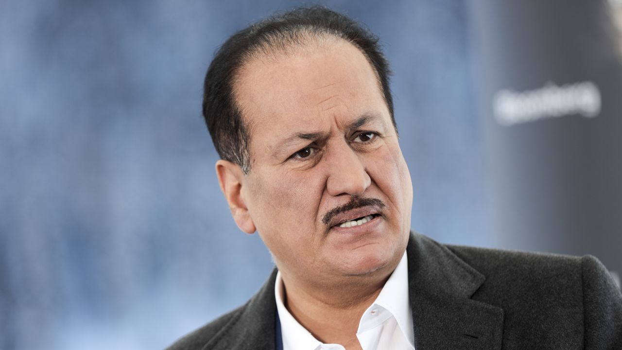 Hussain Sajwani, chairman of DAMAC Properties Dubai, speaks during a television interview at the World Economic Forum in Davos, Switzerland, in January 2019. 