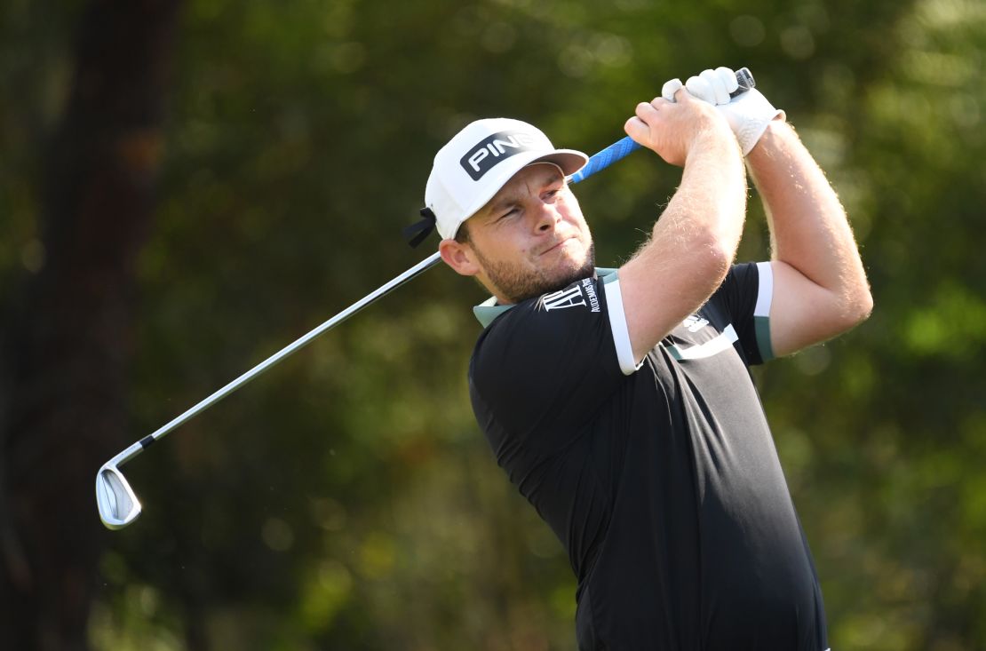 Hatton tees off on the DP World Tour Championship.