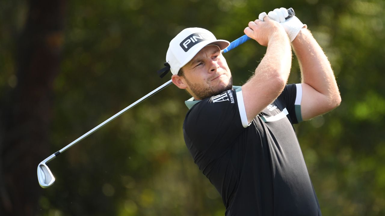 Hatton tees off on the DP World Tour Championship.