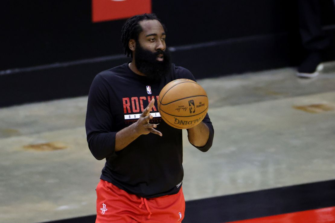 Harden warms up prior to facing the LA Lakers at Toyota Center.