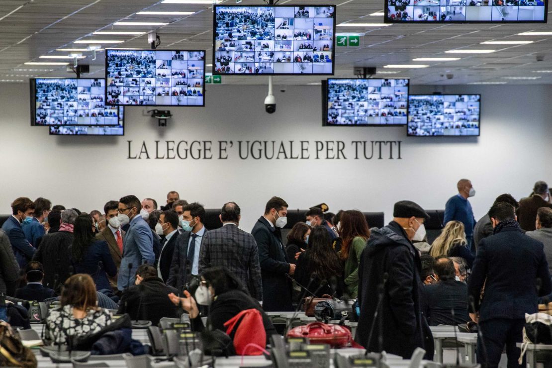 The special courtroom is pictured on January 13, 2021 prior to the opening of the trial in Lamezia Terme, Italy.