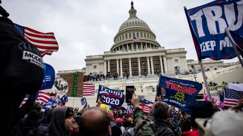 Rioters storm the US Capitol following a rally with President Donald Trump on January 6 in Washington.