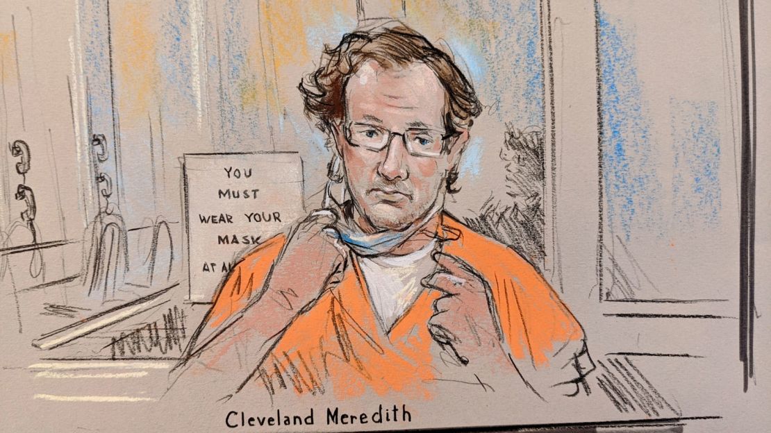 This courtoom sketch depicts Cleveland Meredith in federal court on January 13.