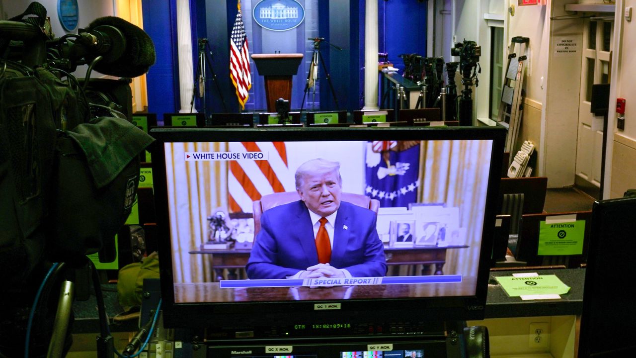 In video released by the White House, Trump does not mention impeachment.