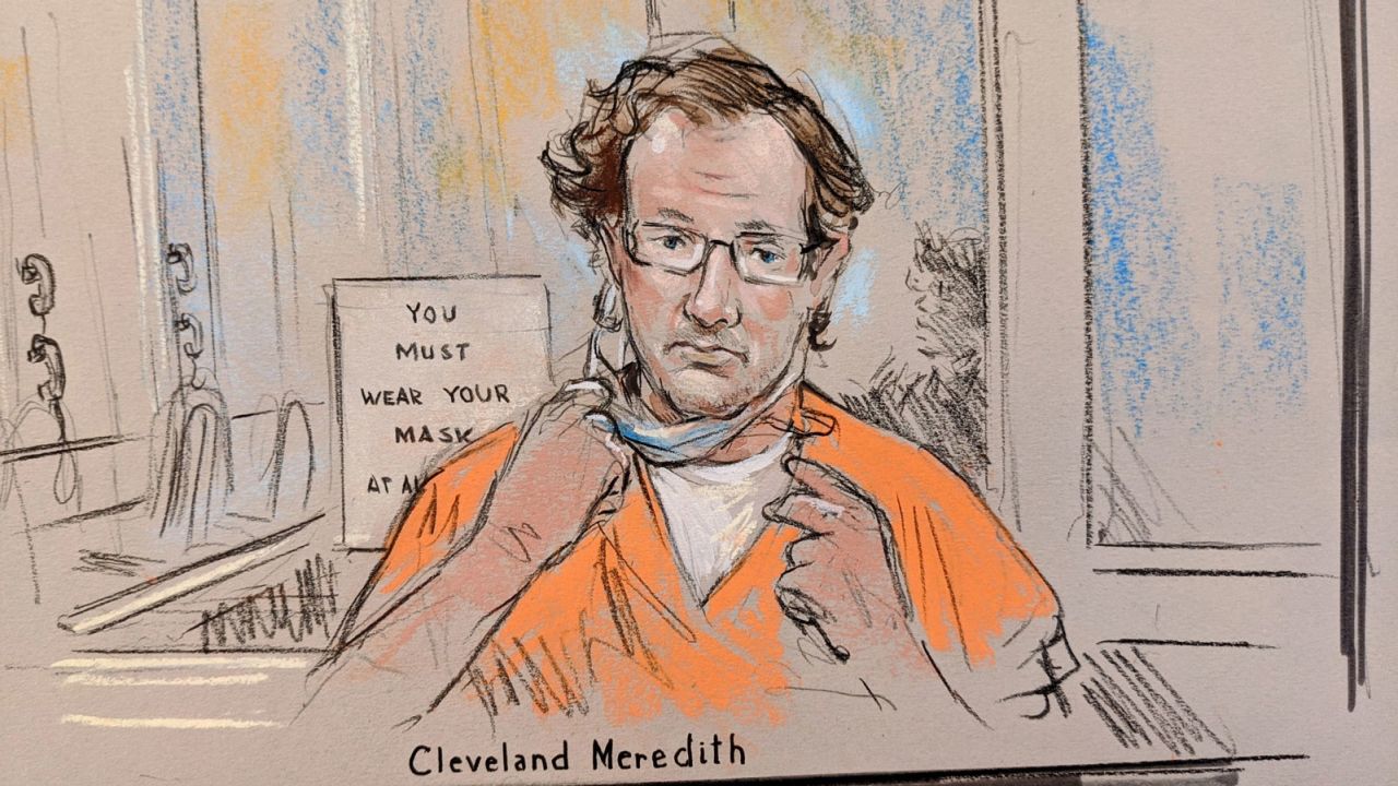 Sketch of Capitol riot suspect Cleveland Meredith at court hearing in January 2021. 