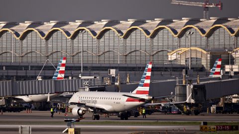 An American Airlines plane at Reagan National Airport. Flight crews will be relocated closer to airports during the inauguration.