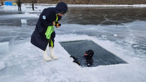 Nekrasova swam 85 meters (279 feet) under a layer of ice in Siberia.