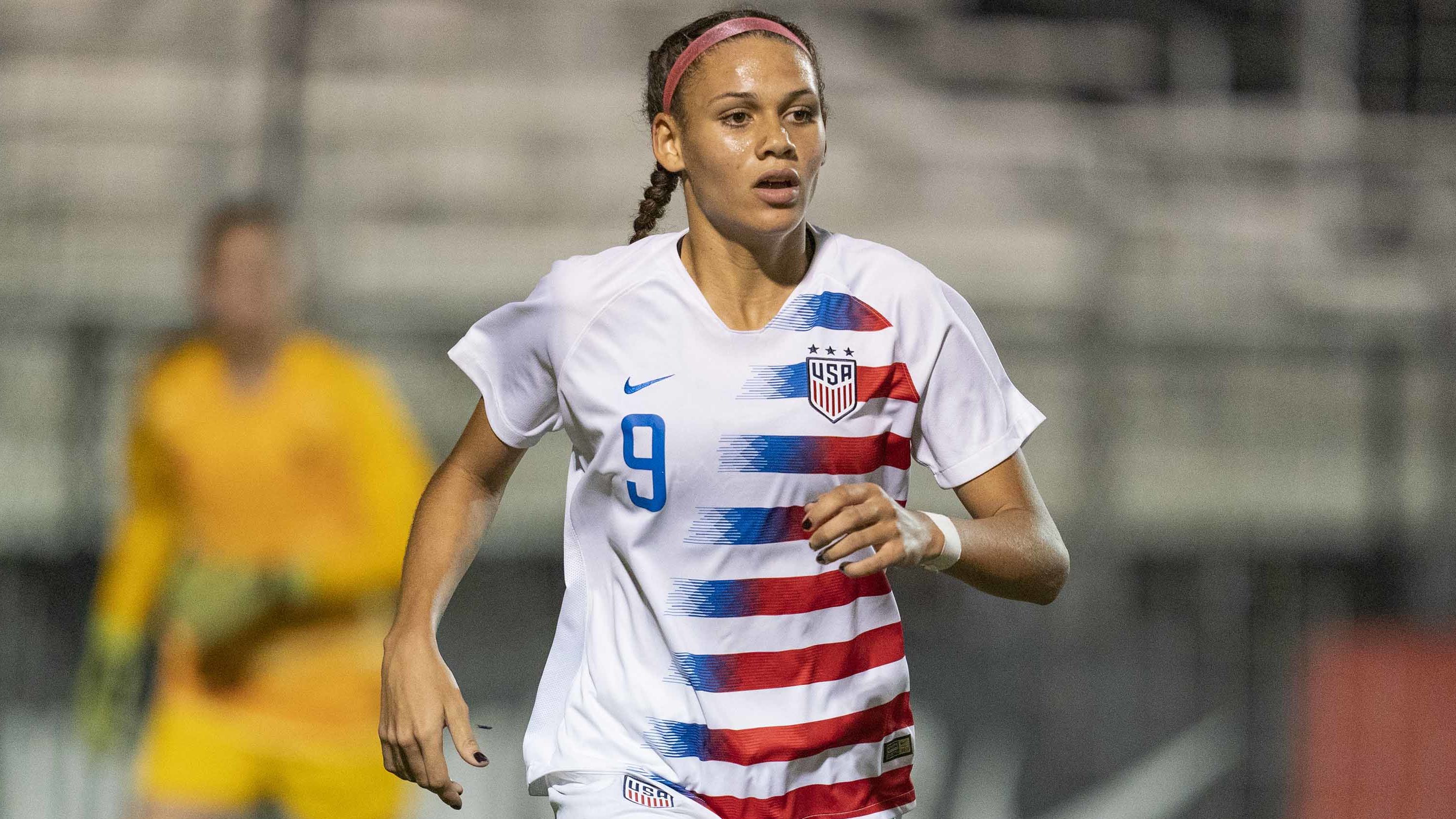Trinity Rodman sprints during a game between France and USWNT U-20 Blue in 2019.