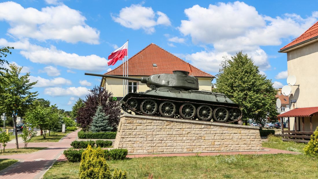 <strong>Soviet secret: </strong>A<strong> </strong>Soviet Russian T-34 tank on a pedestal in the Polish town of Borne Sulinowo is a reminder of the location's former role as a clandestine Soviet military facility.