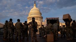 Members of the National Guard unload supplies outside the U.S. Capitol on January 14, 2021 in Washington, DC. Security has been increased throughout Washington following the breach of the U.S. Capitol last Wednesday, and leading up to the Presidential Inauguration. 