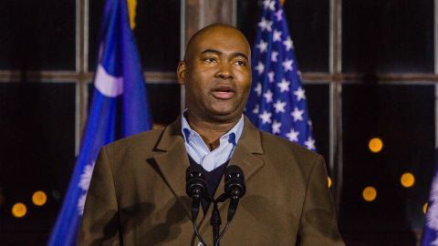 Jaime Harrison, a Democratic US Senate candidate, speaks during an election night party in Columbia, South Carolina, on November 3, 2020. 