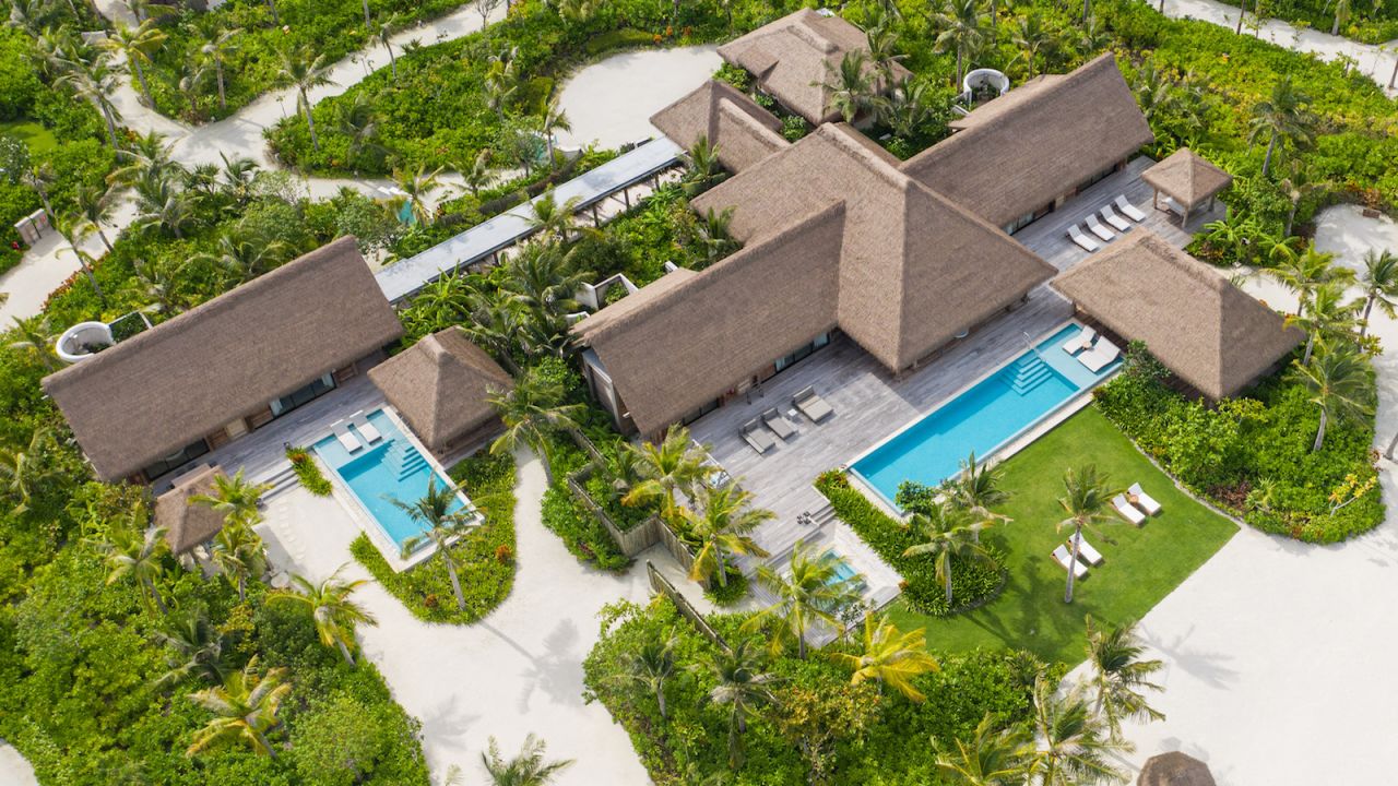 <strong>Beach Villa: </strong>An aerial view of the three-bedroom beach villa, which has two swimming pools.