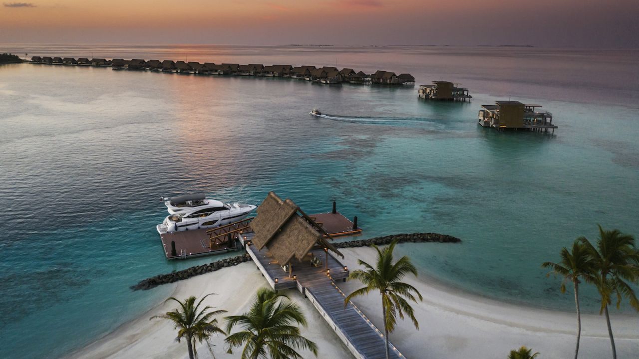 <strong>Arrival pier: </strong>Guests can access the island via a 40-minute ride on one of the resort's six yachts. It's a short distance from the main Waldorf Astoria Maldives Ithaafushi resort, which opened in 2019.