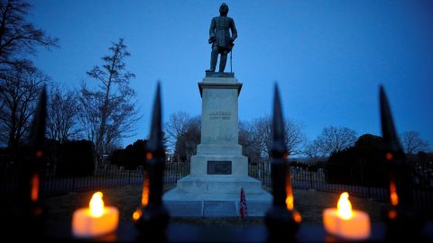 The statue and resting place of General Thomas "Stonewall" Jackson seen here during a vigil for the Confederate general in Lexington, Virginia. 