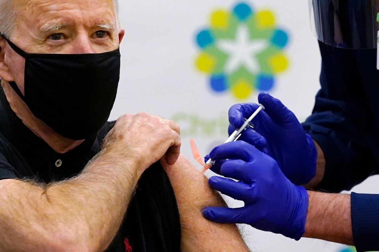 President-elect Joe Biden receives his second dose of the coronavirus vaccine at Christiana Hospital in Newark, Delaware, on Monday, January 11.