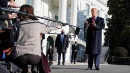 President Donald Trump talks to the media before boarding Marine One on the South Lawn of the White House, Tuesday, Jan. 12, 2021 in Washington. The President is traveling to Texas. (AP Photo/Gerald Herbert)