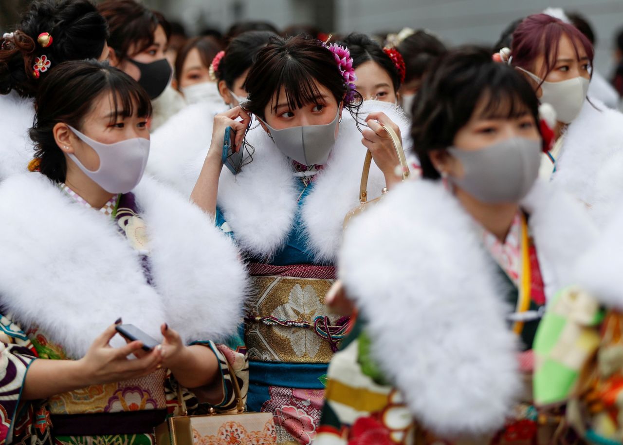 Participants attend a Coming of Age Day celebration ceremony on Monday, January 11, in Yokohama, Japan. 