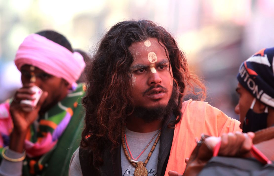 Indian Hindu holymen seen on the banks of the River Ganges in Haridwar on January 14.