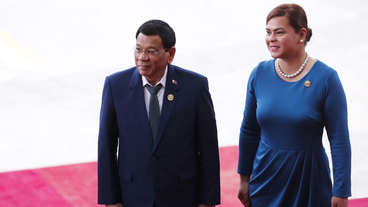 Philippine President Rodrigo Duterte and his eldest daughter Sara Duterte in Boao, south China's Hainan province on April 10, 2018.