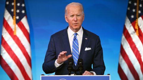 President-elect Joe Biden delivers remarks on the public health and economic crises at The Queen Theater in Wilmington, Delaware, on January 14, 2021. 