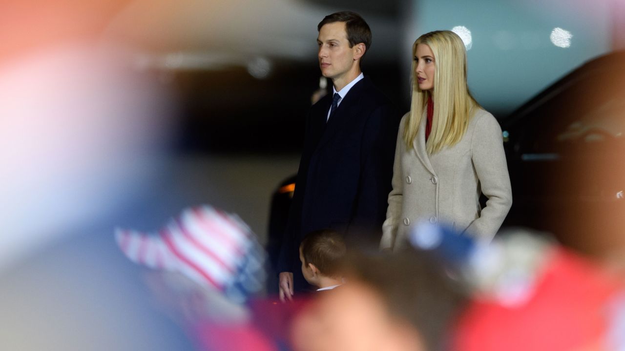 Ivanka Trump and Jared Kushner listen as President Donald Trump speaks at a campaign rally at Atlantic Aviation on September 22, 2020, in Moon Township, Pennsylvania. 