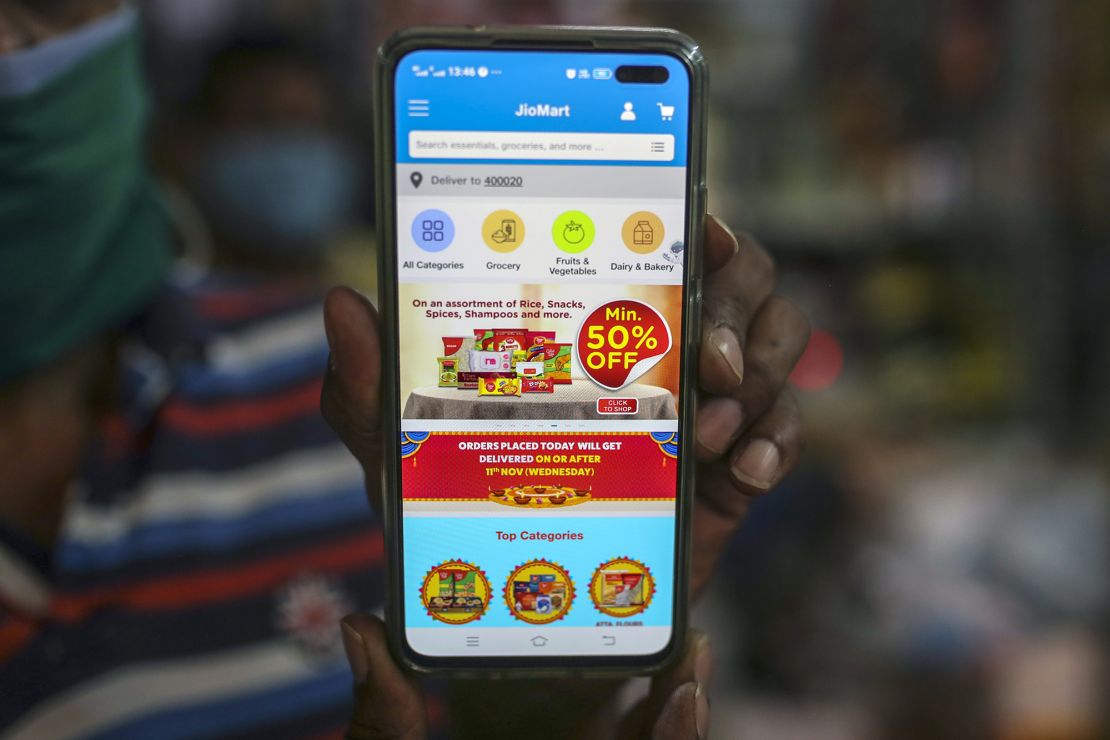 The JioMart app shown at a general store in Mumbai, India, on Monday, Nov. 9, 2020.