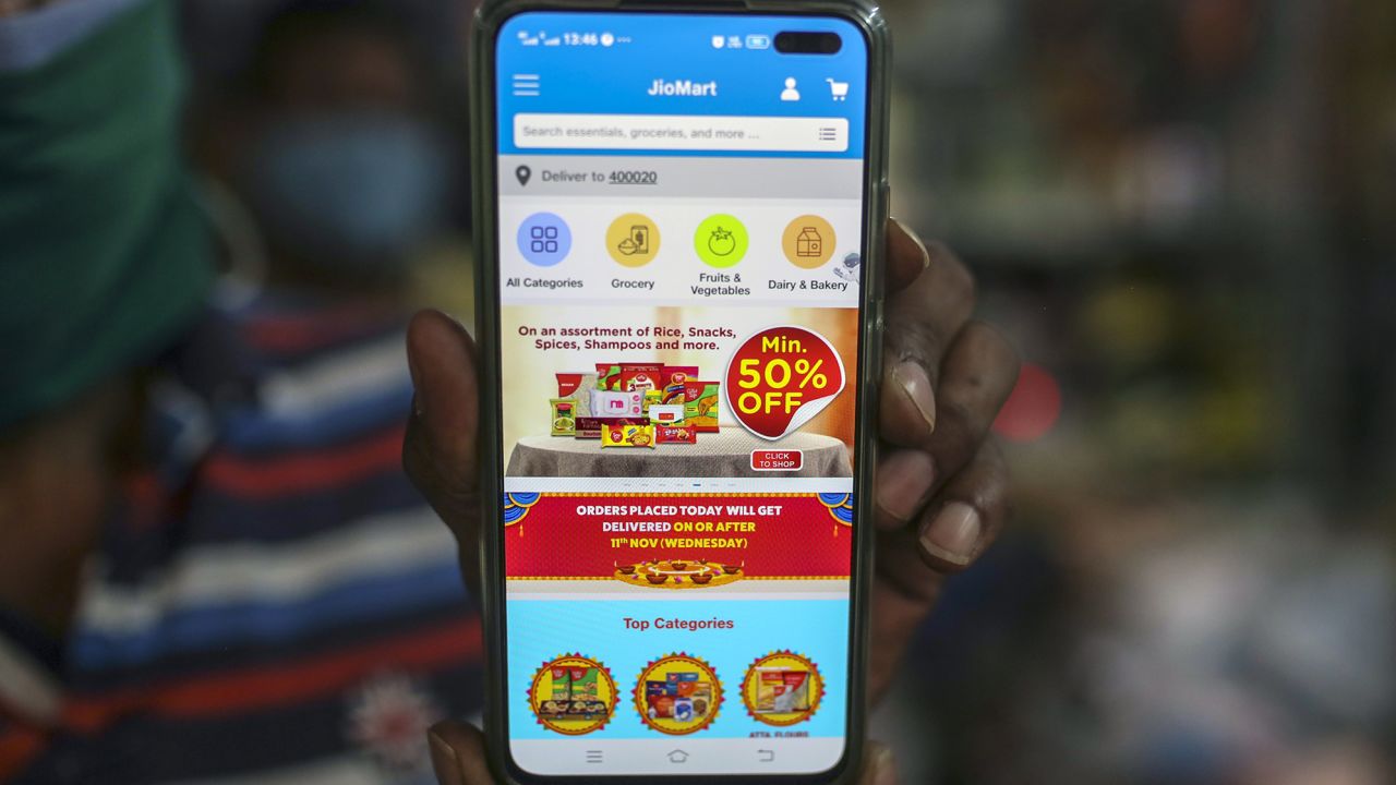 The JioMart app shown at a general store in Mumbai, India, on Monday, Nov. 9, 2020.