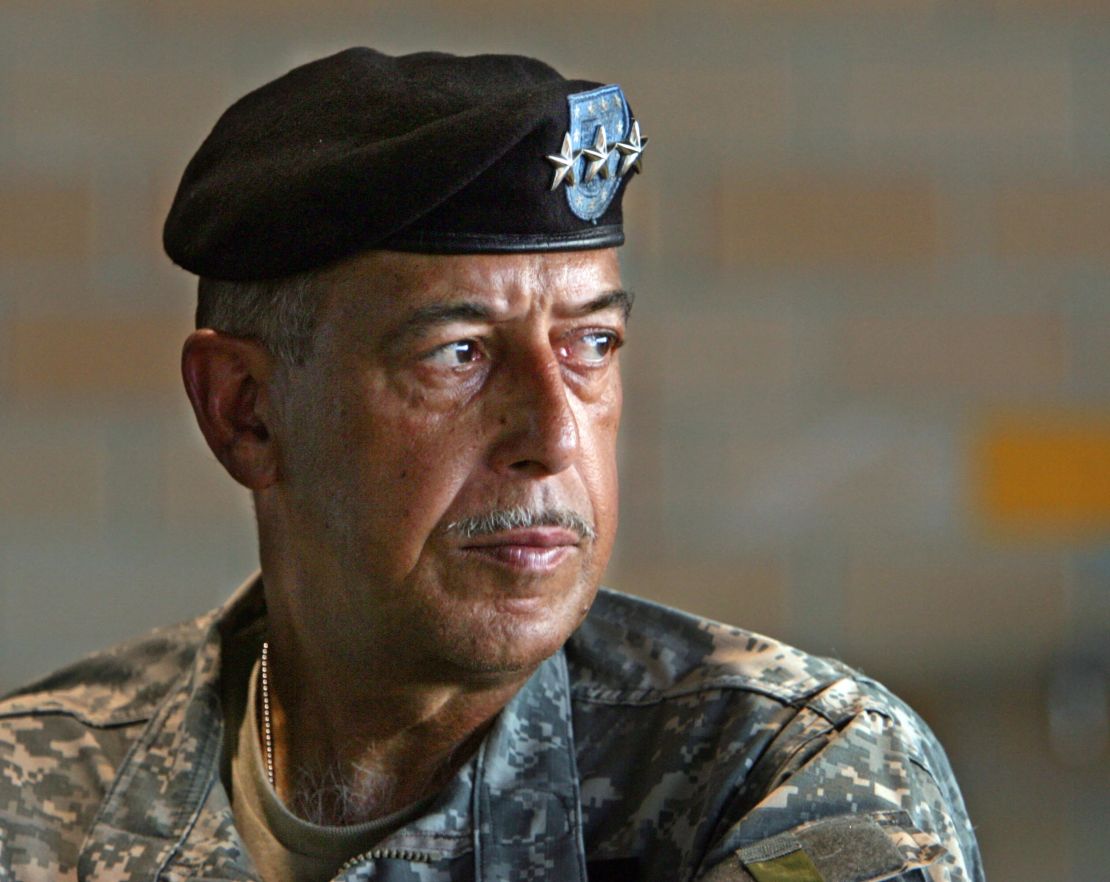 Lt. General Russel Honore listens to a Hurricane Katrina disaster briefing during a stop over in New Orleans in September 2005.  